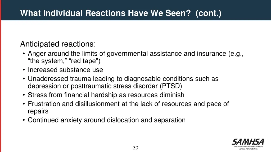 what individual reactions have we seen cont 1
