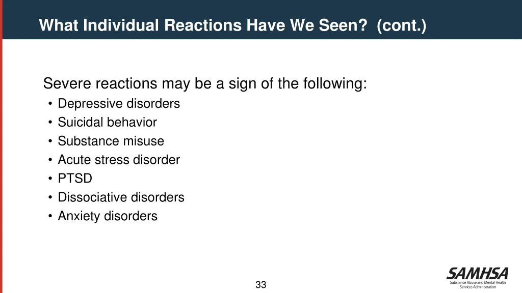 what individual reactions have we seen cont 3