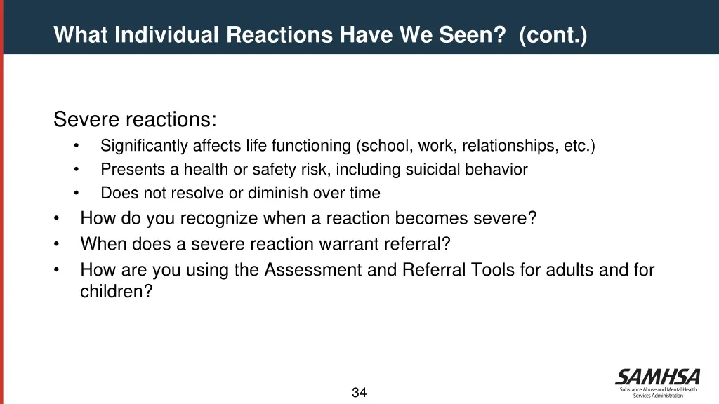 what individual reactions have we seen cont 4