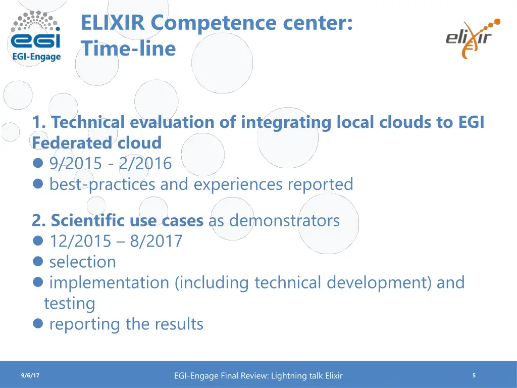 elixir competence center time line