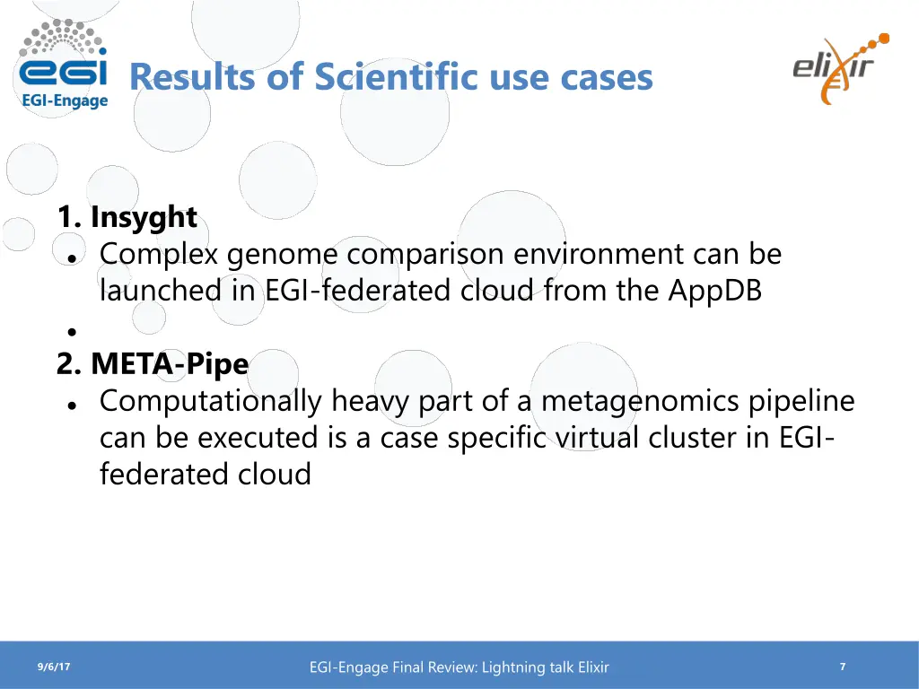 results of scientific use cases