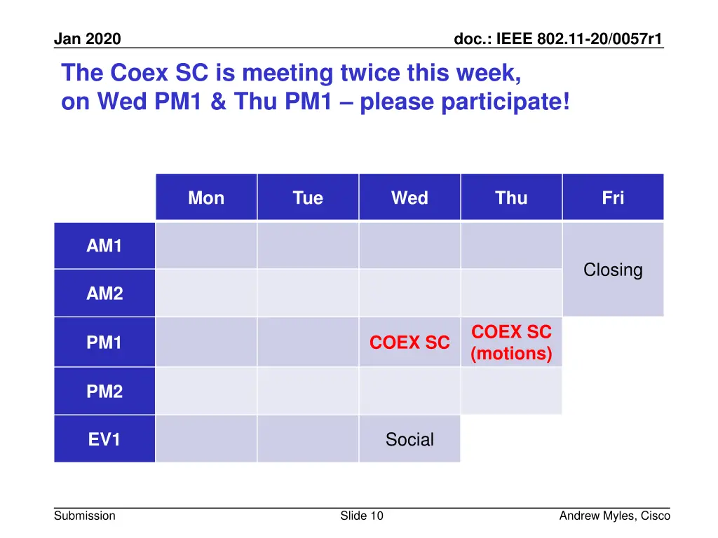 jan 2020 the coex sc is meeting twice this week