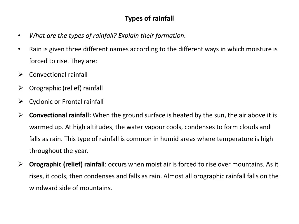 types of rainfall