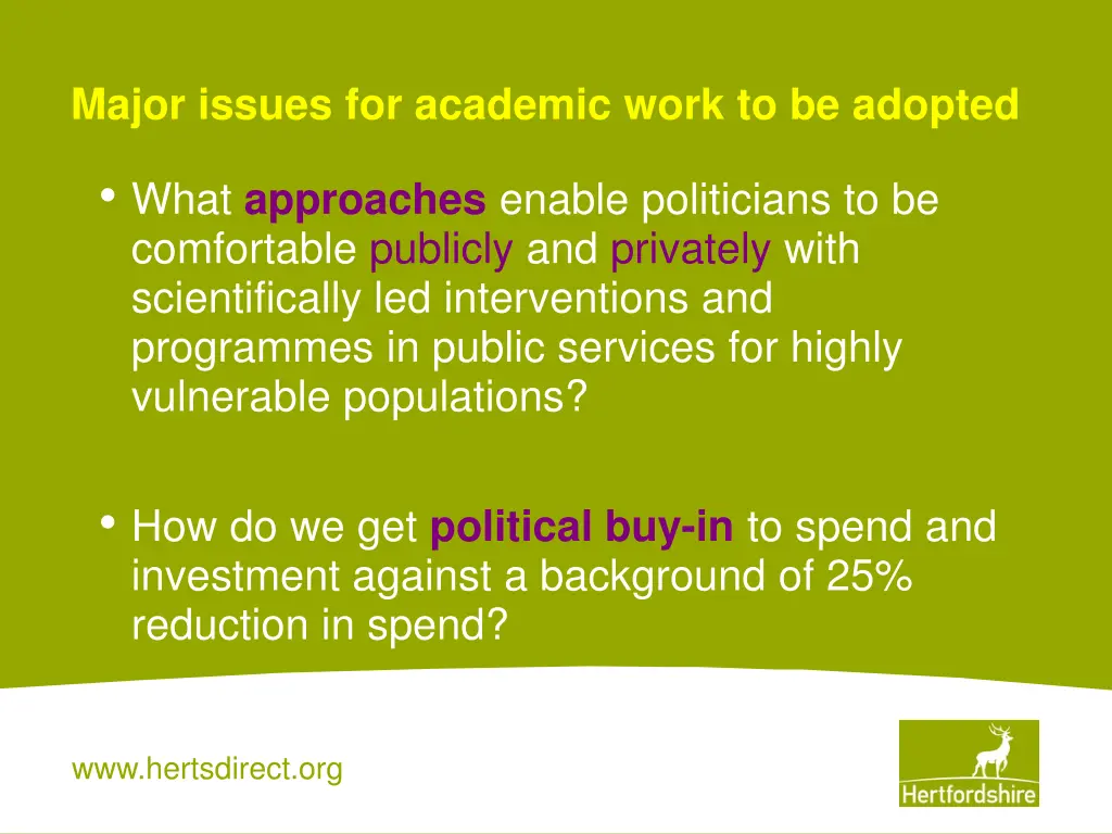 major issues for academic work to be adopted