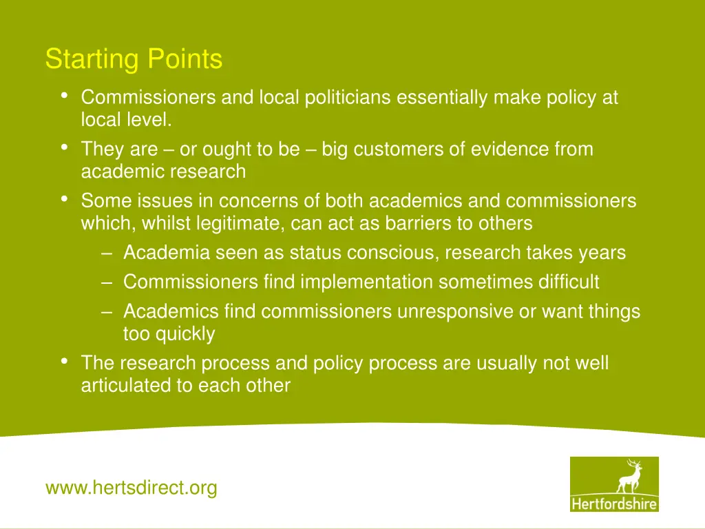starting points commissioners and local