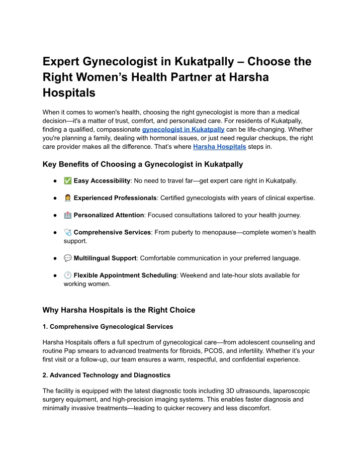 expert gynecologist in kukatpally choose