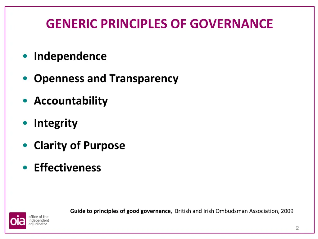 generic principles of governance