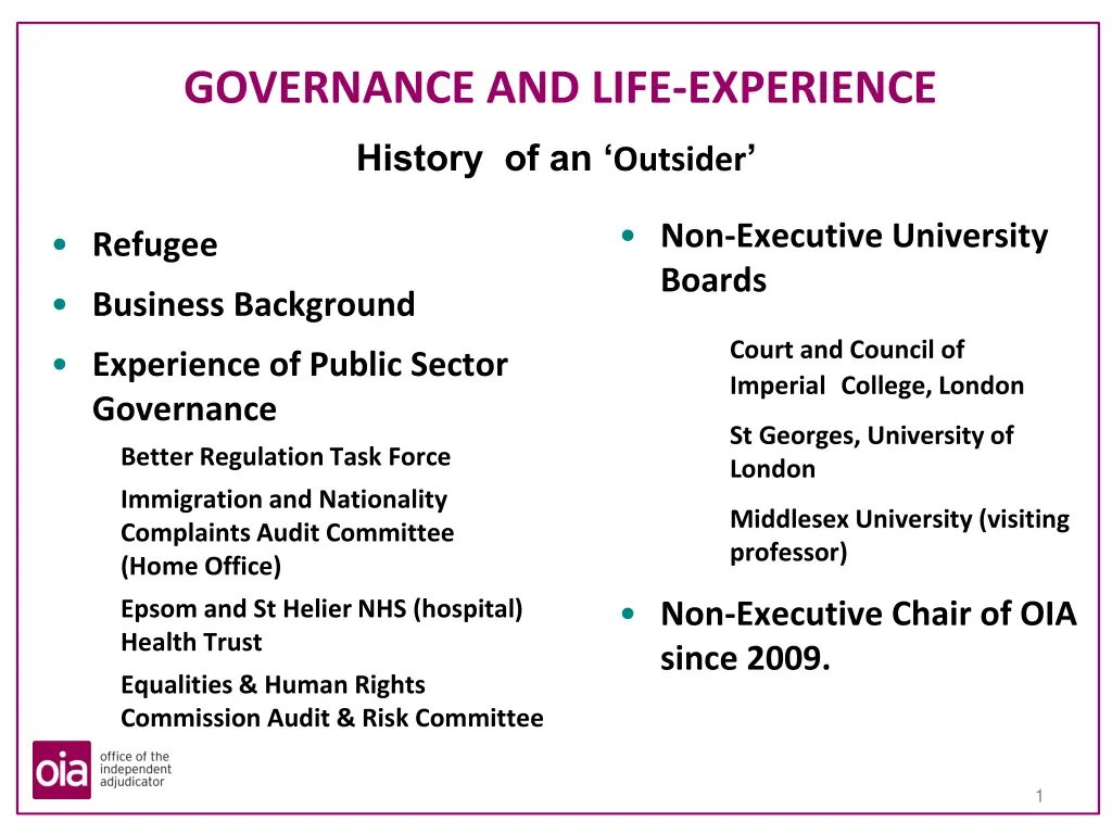 governance and life experience