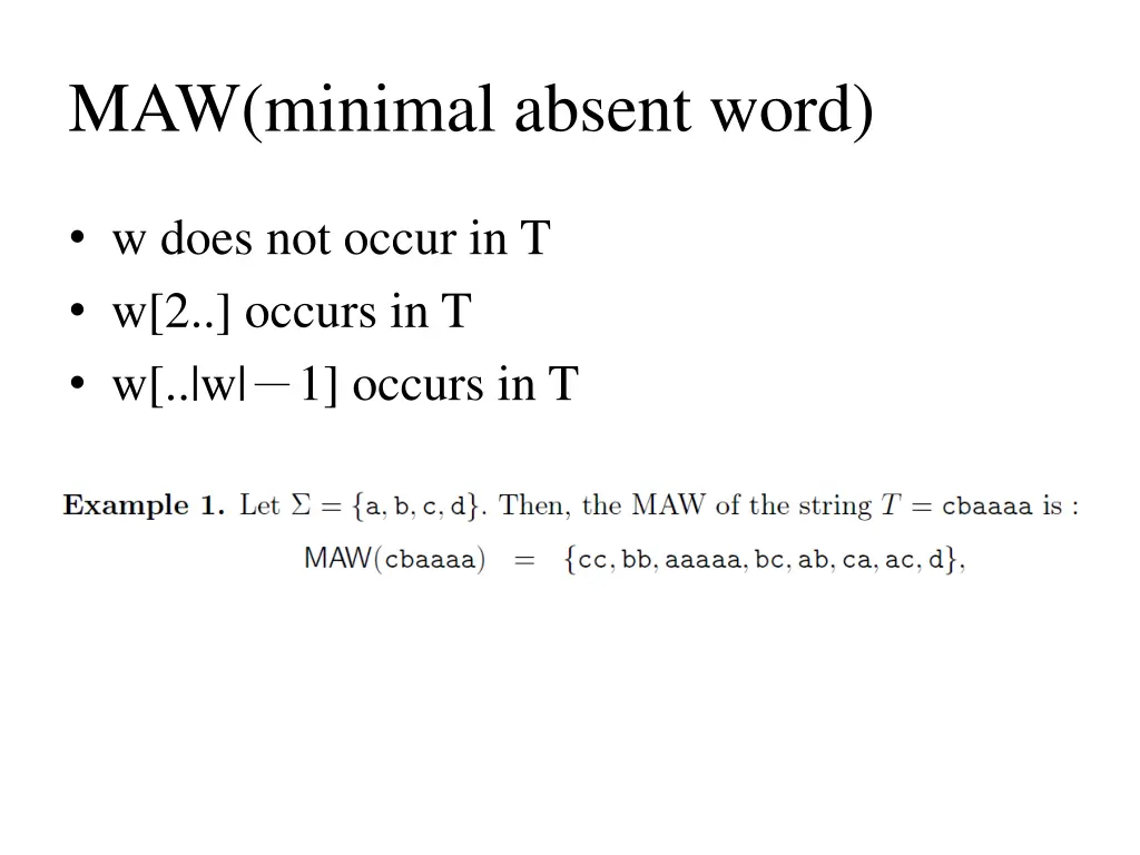 maw minimal absent word