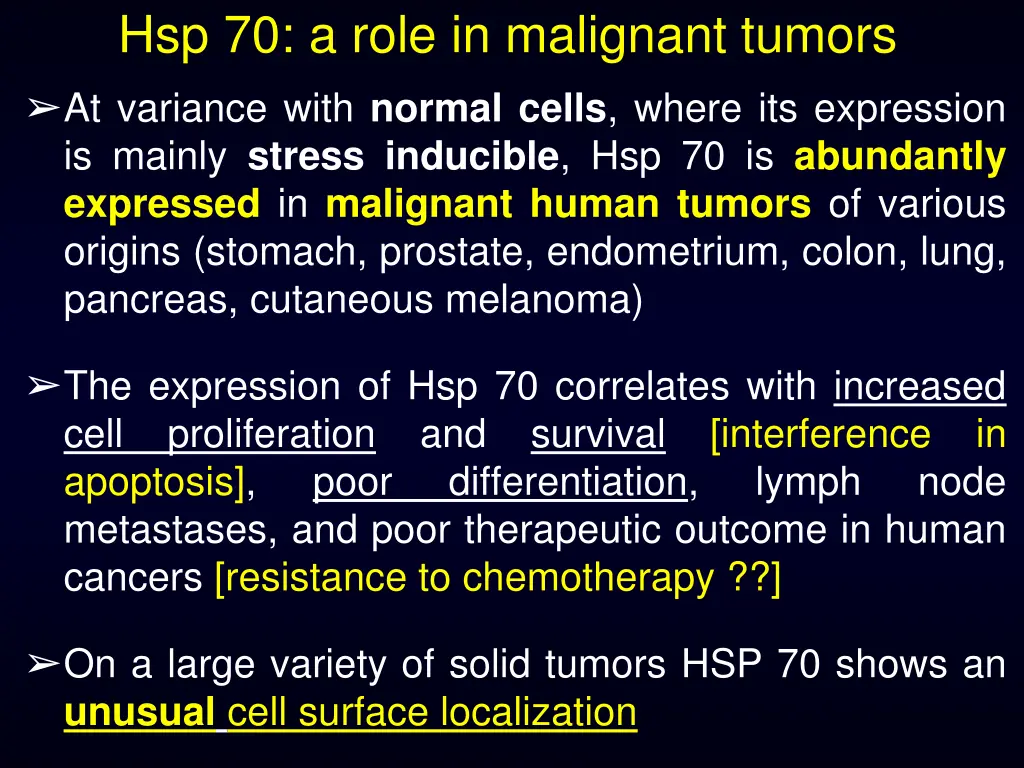 hsp 70 a role in malignant tumors at variance