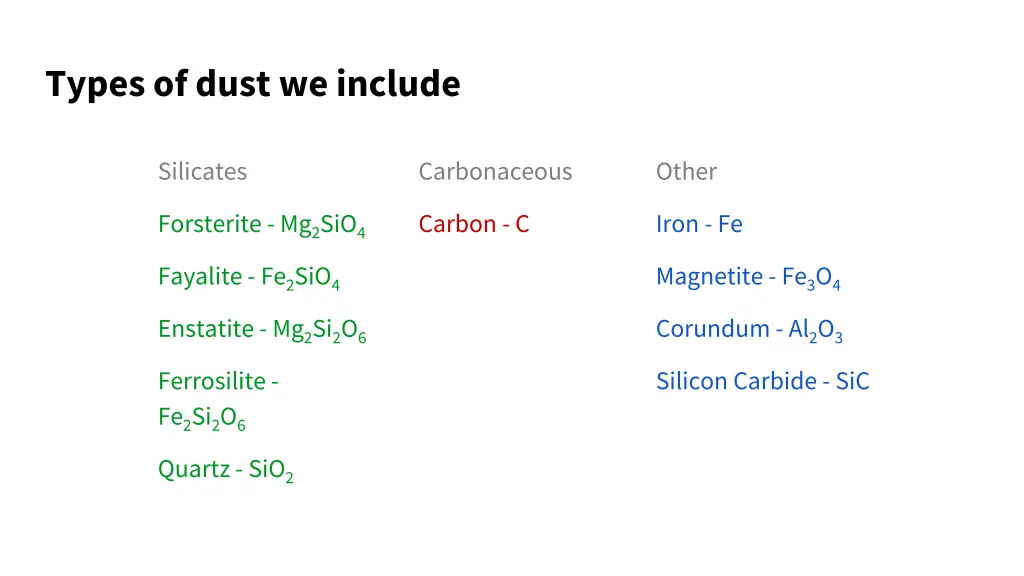 types of dust we include