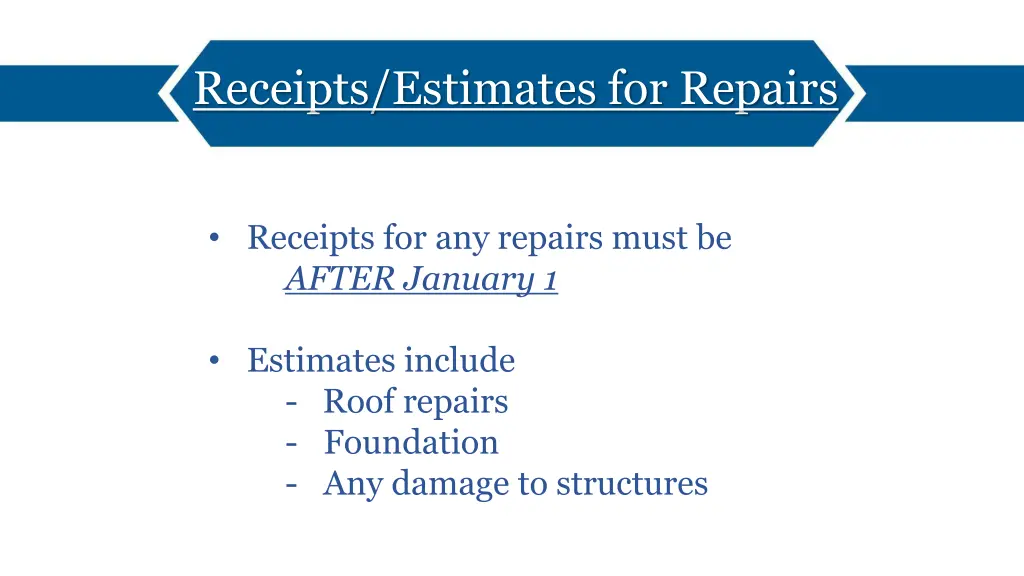 receipts estimates for repairs