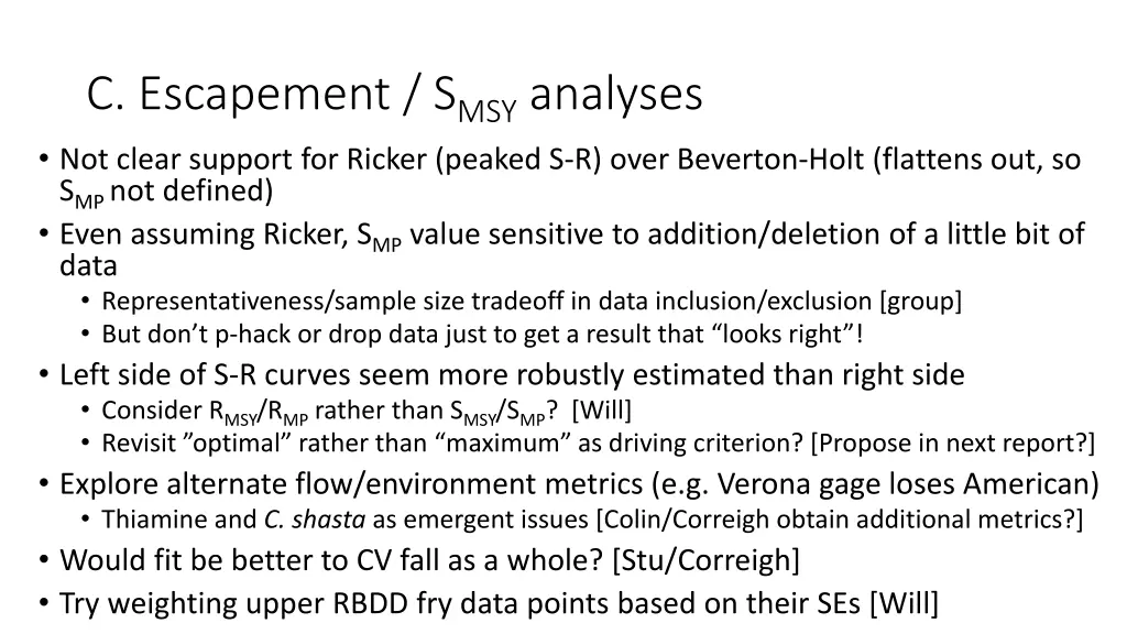 c escapement s msy analyses not clear support