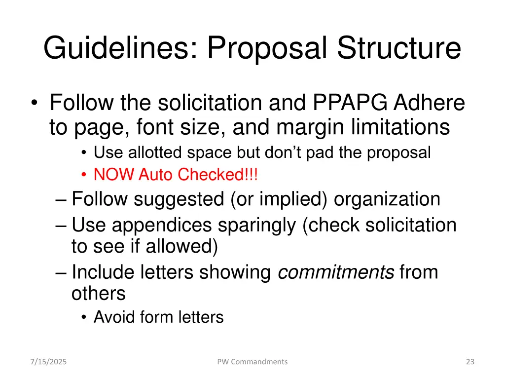 guidelines proposal structure