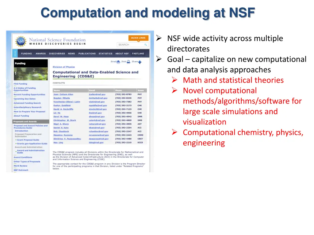 computation and modeling at nsf