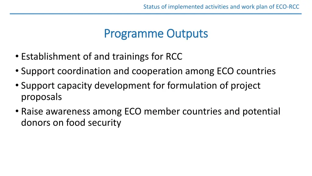 status of implemented activities and work plan 2