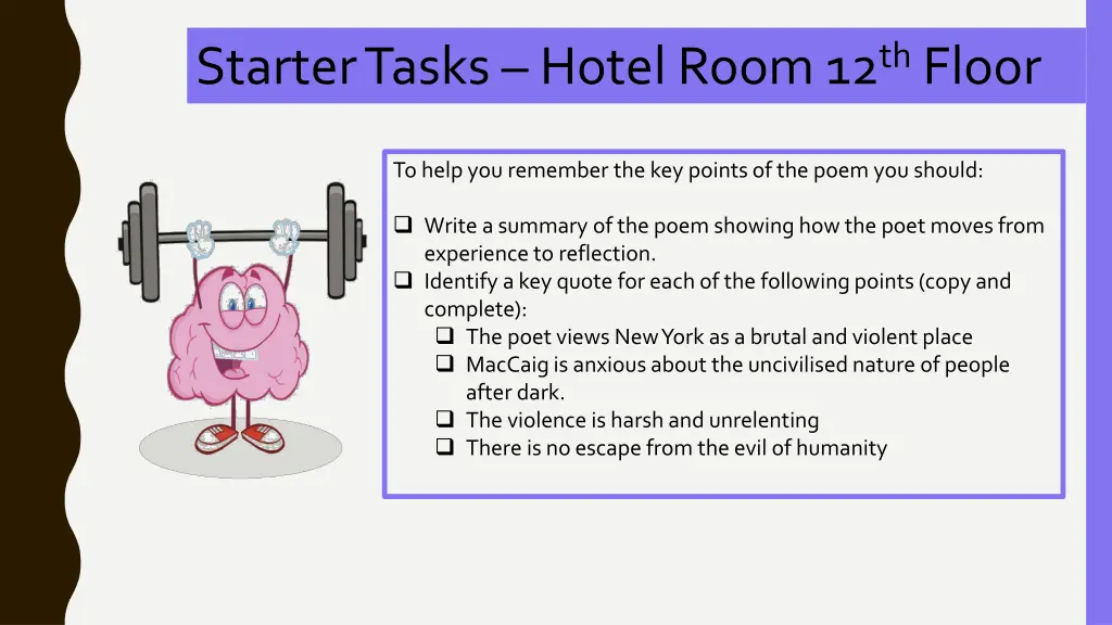 starter tasks hotel room 12 th floor