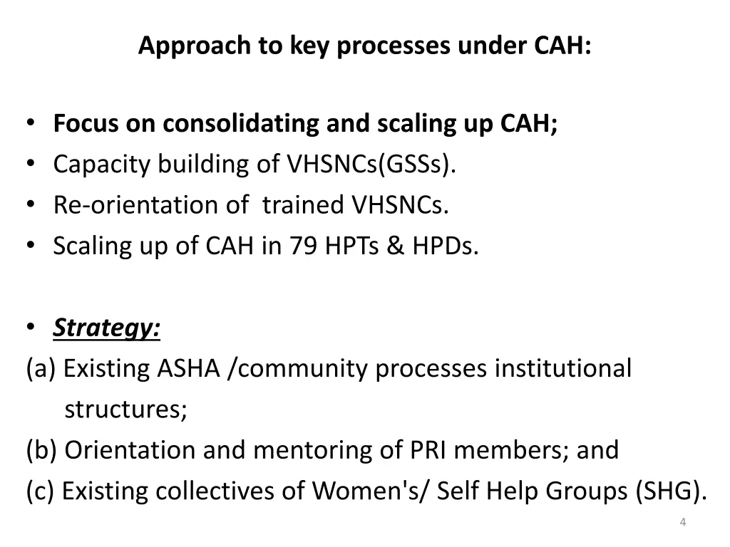 approach to key processes under cah
