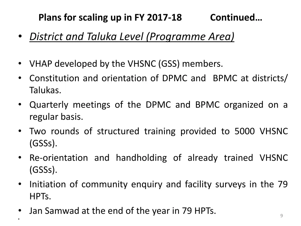 plans for scaling up in fy 2017 18 continued