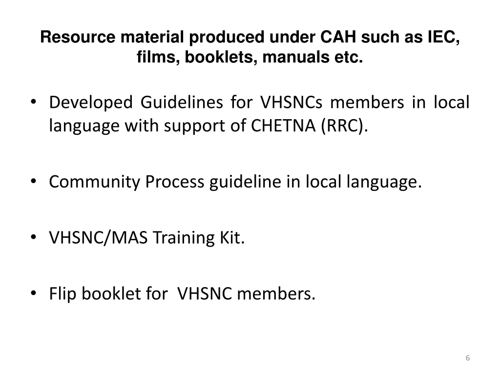 resource material produced under cah such