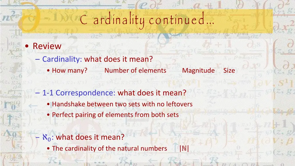c ardinality continued