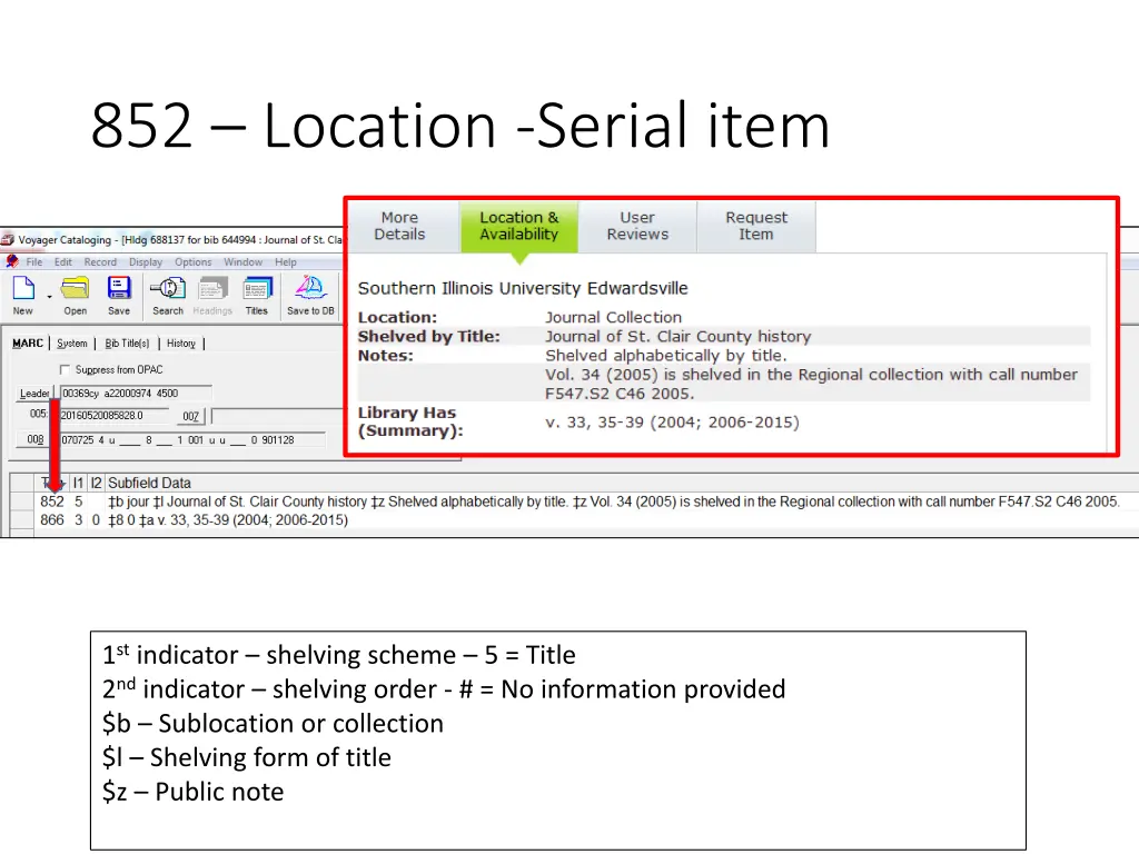 852 location serial item