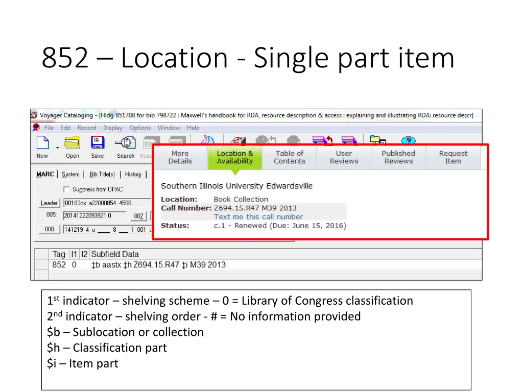 852 location single part item