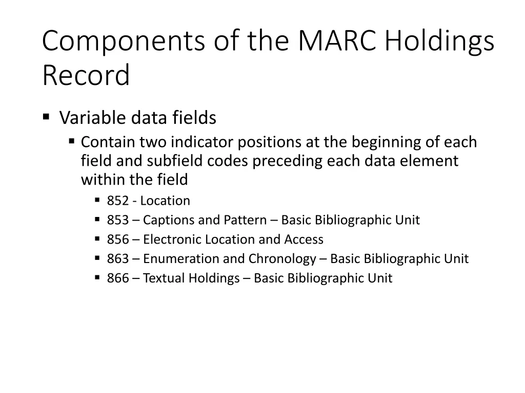 components of the marc holdings record 1
