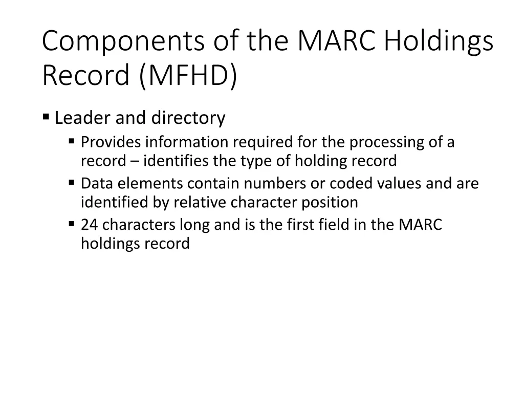 components of the marc holdings record mfhd