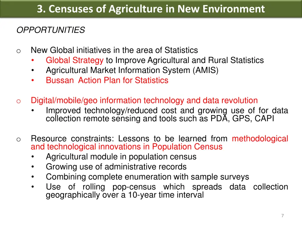 3 censuses of agriculture in new environment 1