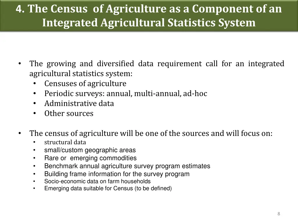 4 the census of agriculture as a component