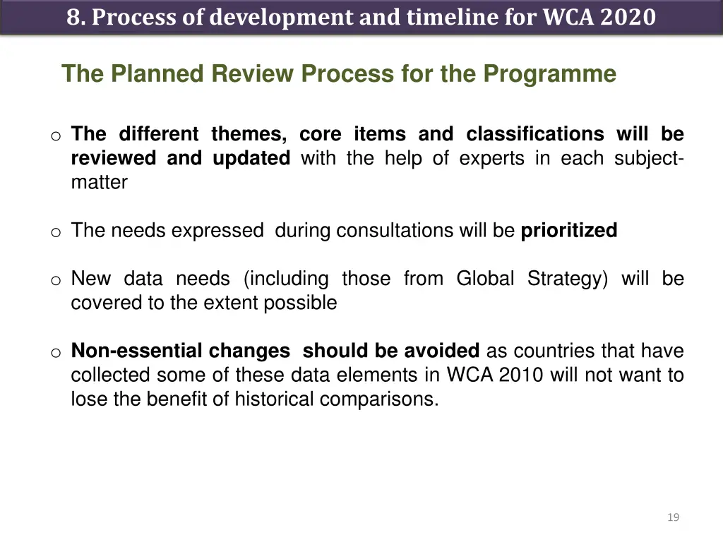 8 process of development and timeline for wca 2020