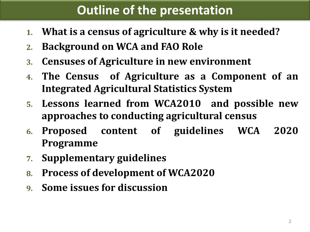 outline of the presentation