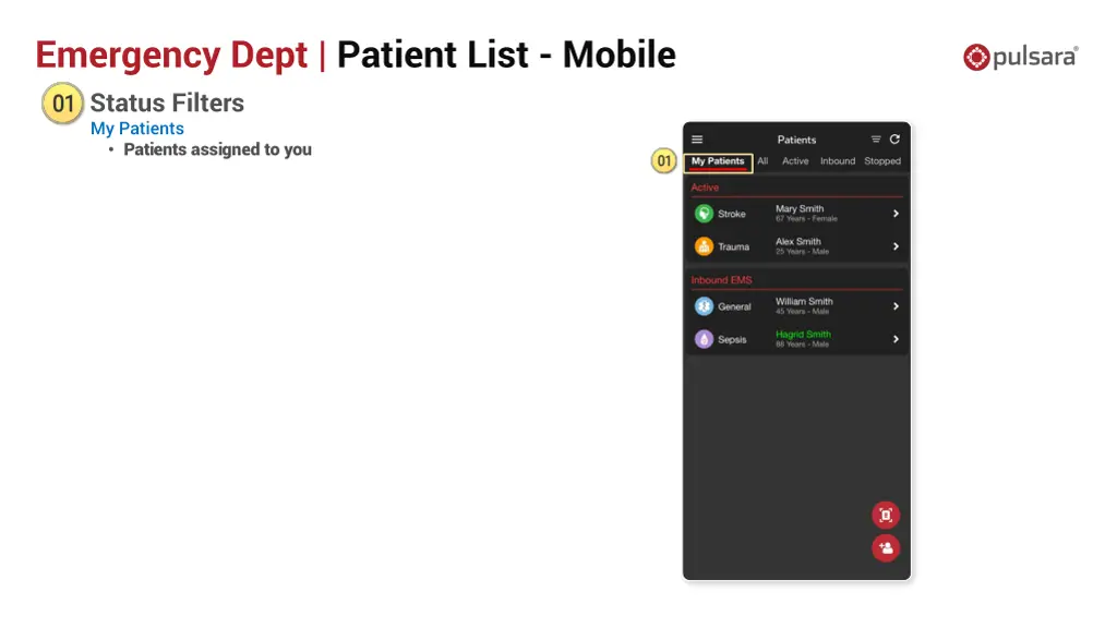 emergency dept patient list mobile