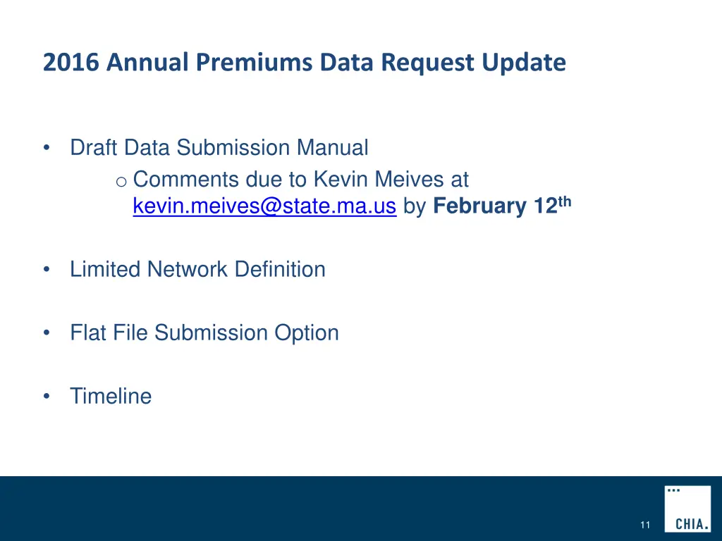 2016 annual premiums data request update