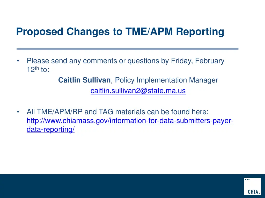 proposed changes to tme apm reporting