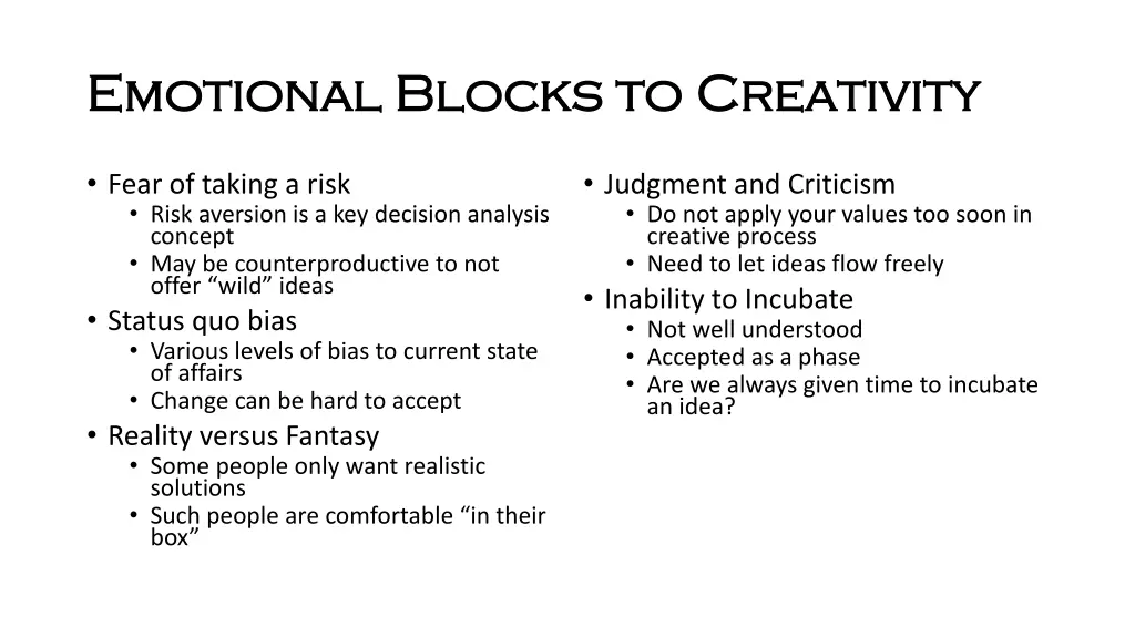 emotional blocks to creativity emotional blocks