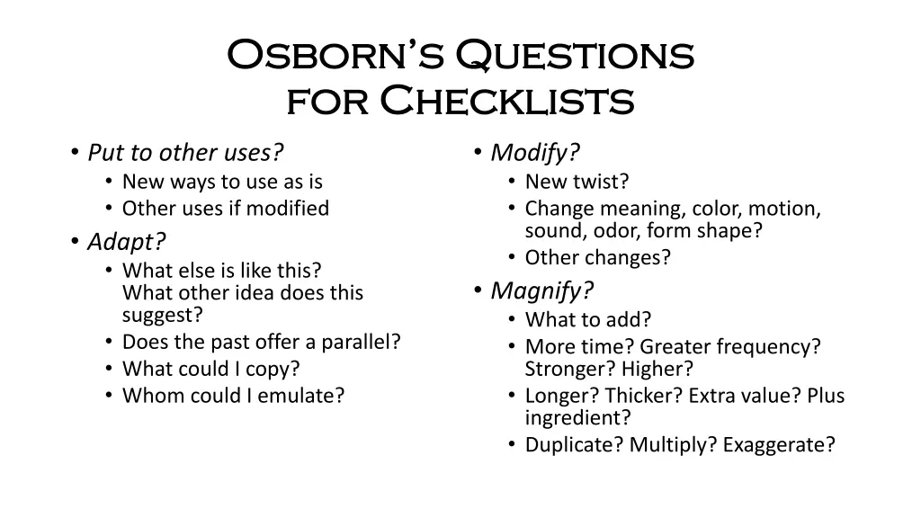 osborn s questions osborn s questions