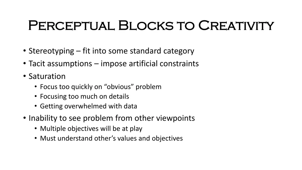 perceptual blocks to creativity perceptual blocks
