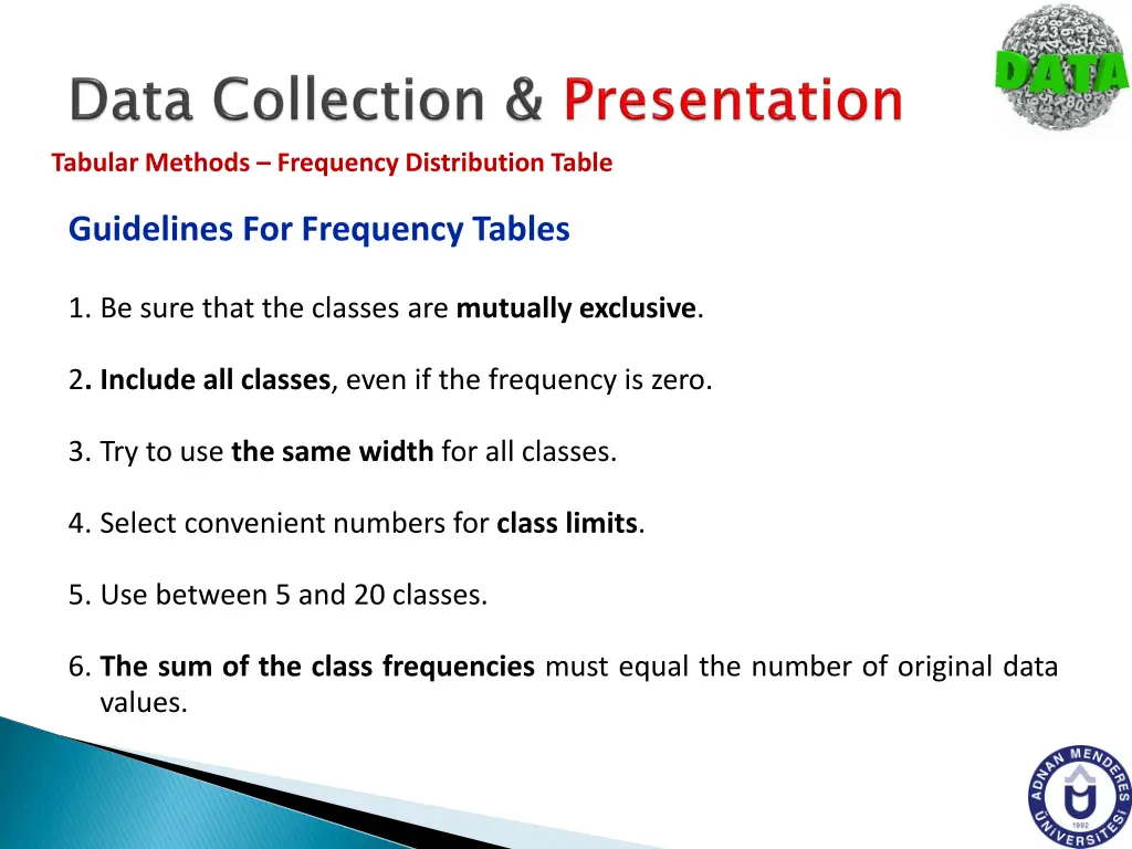 tabular methods frequency distribution table 1