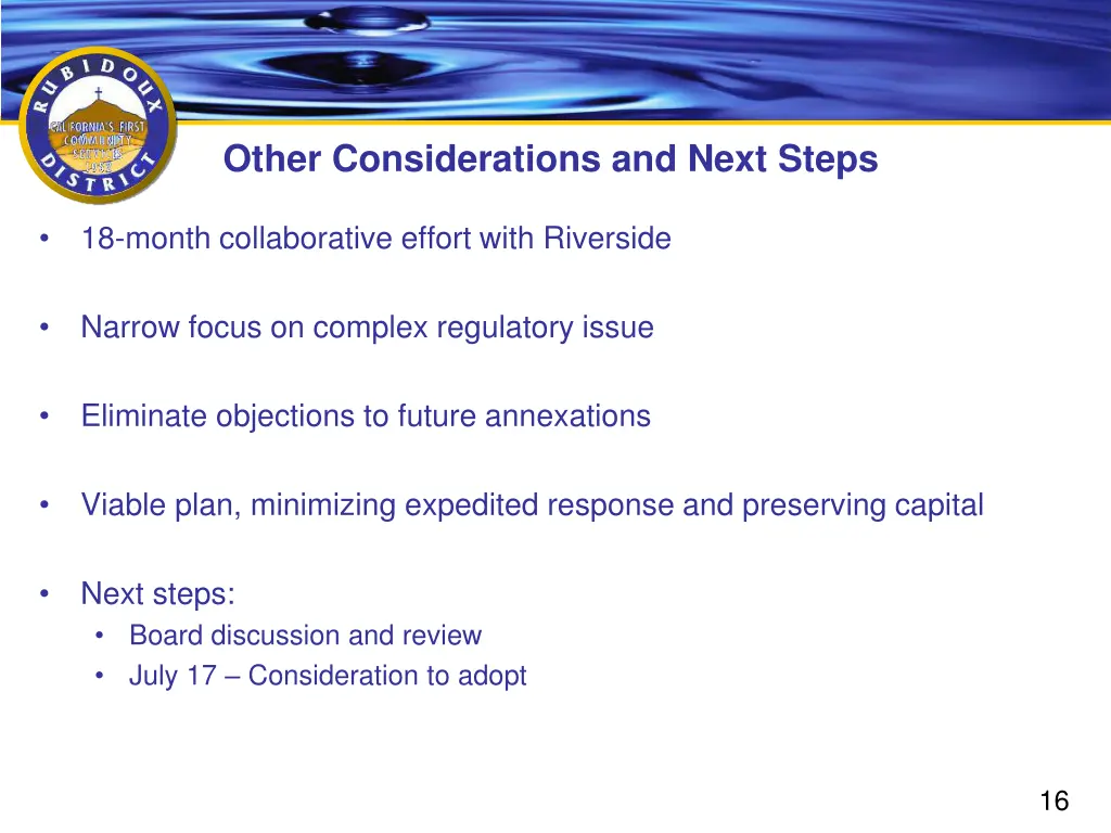 other considerations and next steps