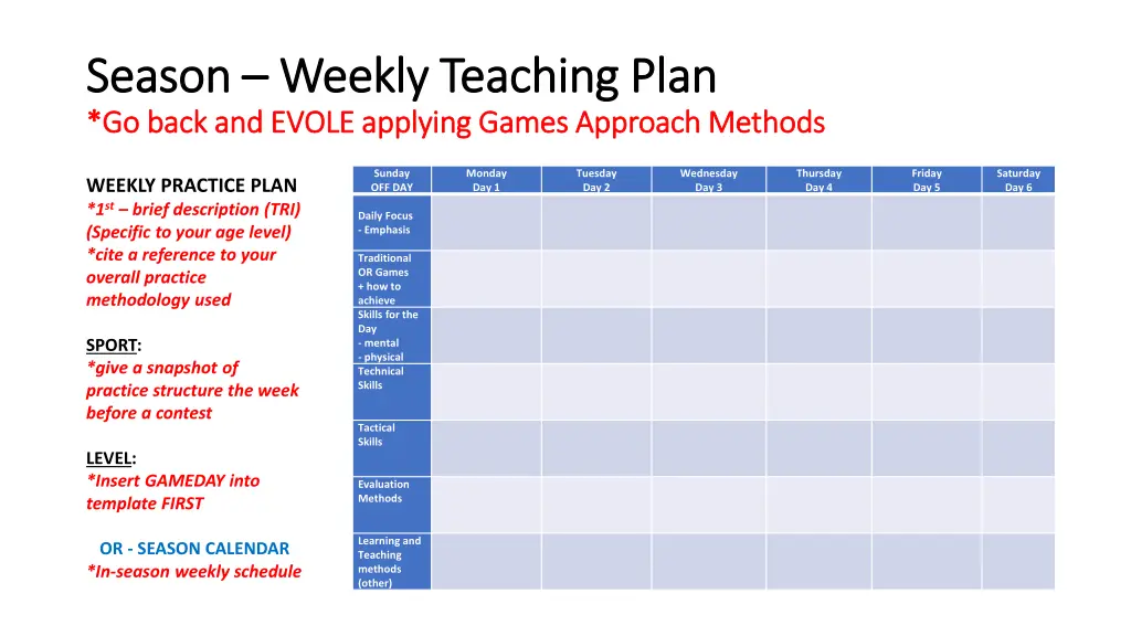 season season weekly teaching plan weekly