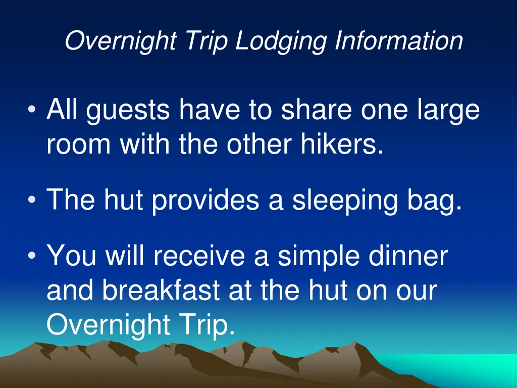 overnight trip lodging information 1