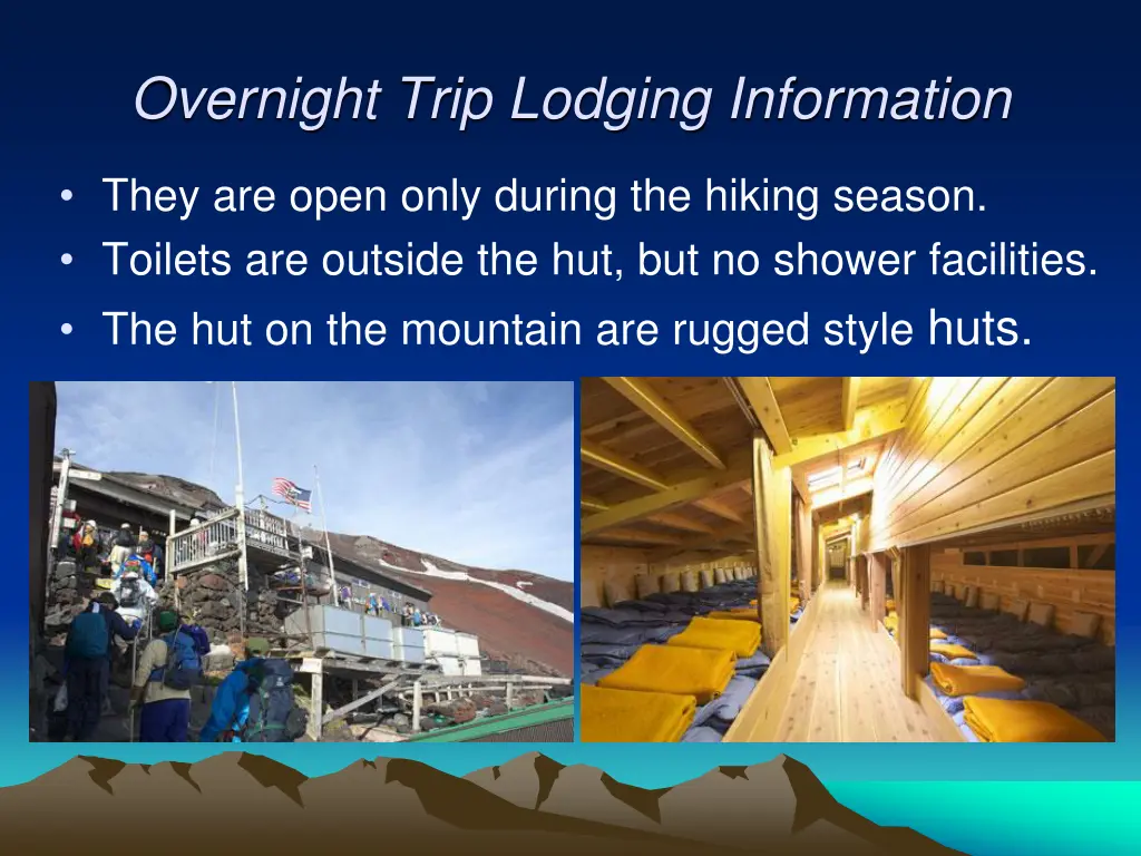 overnight trip lodging information