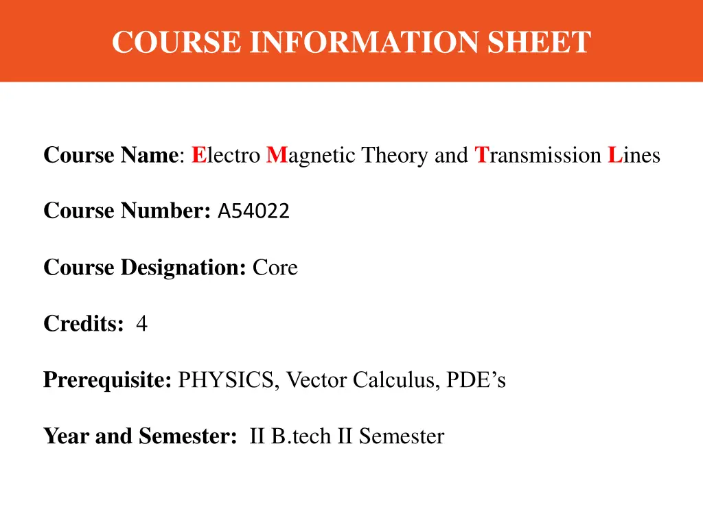 course information sheet