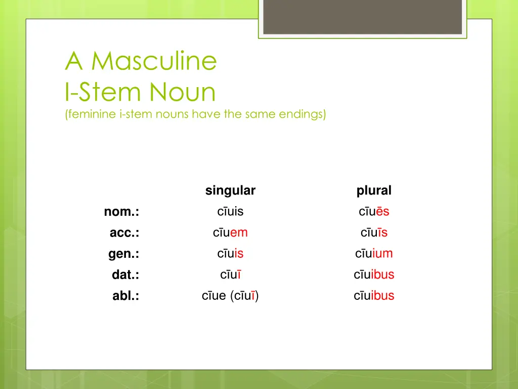 a masculine i stem noun feminine i stem nouns