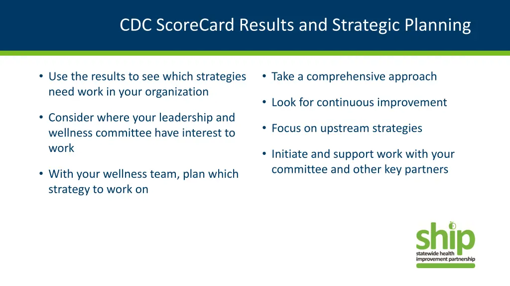 cdc scorecard results and strategic planning