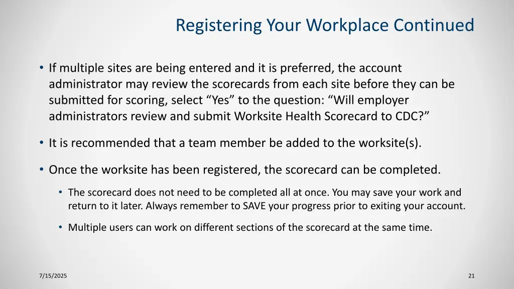 registering your workplace continued