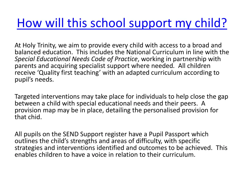 how will this school support my child
