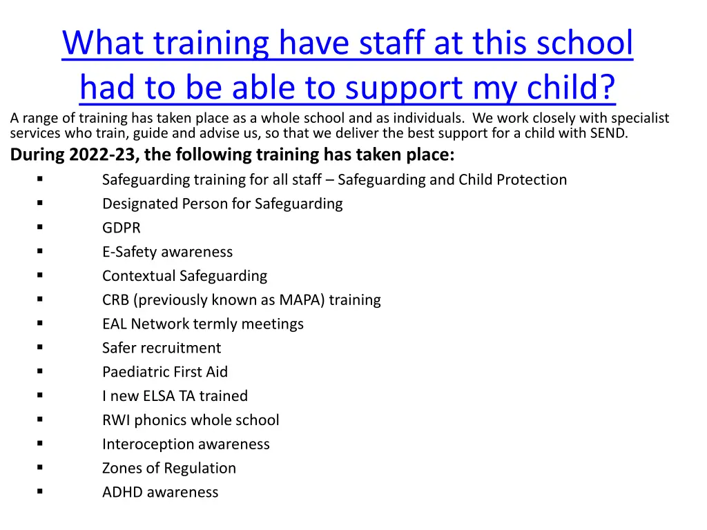 what training have staff at this school